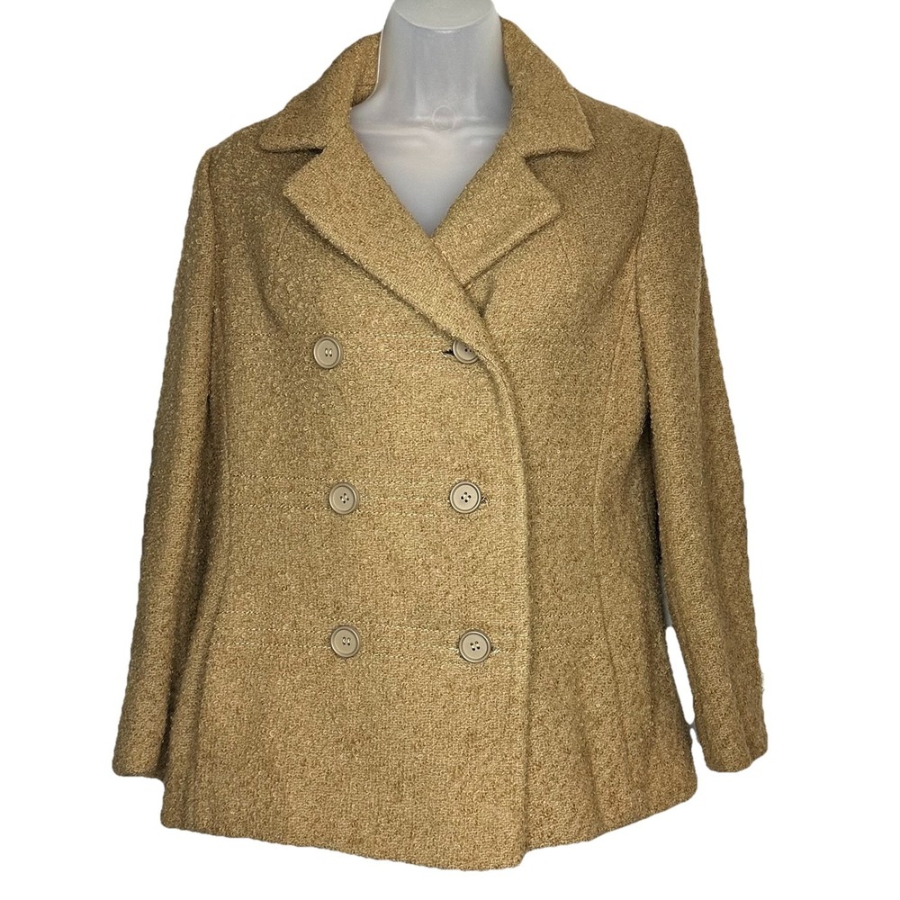 Vtg 50s 60s Boucle Tweed Wool Car Coat Womens Double‎ Breasted Fur Collar Read